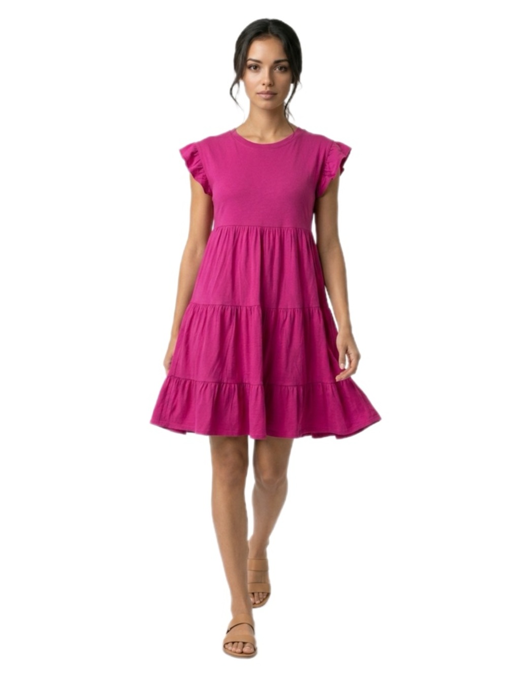 J. Crew Fuchsia Tiered Ruffle Sleeve Mini Dress